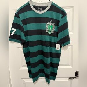 Harry Potter Slytherin Adult Striped T-Shirt Quidditch Medium